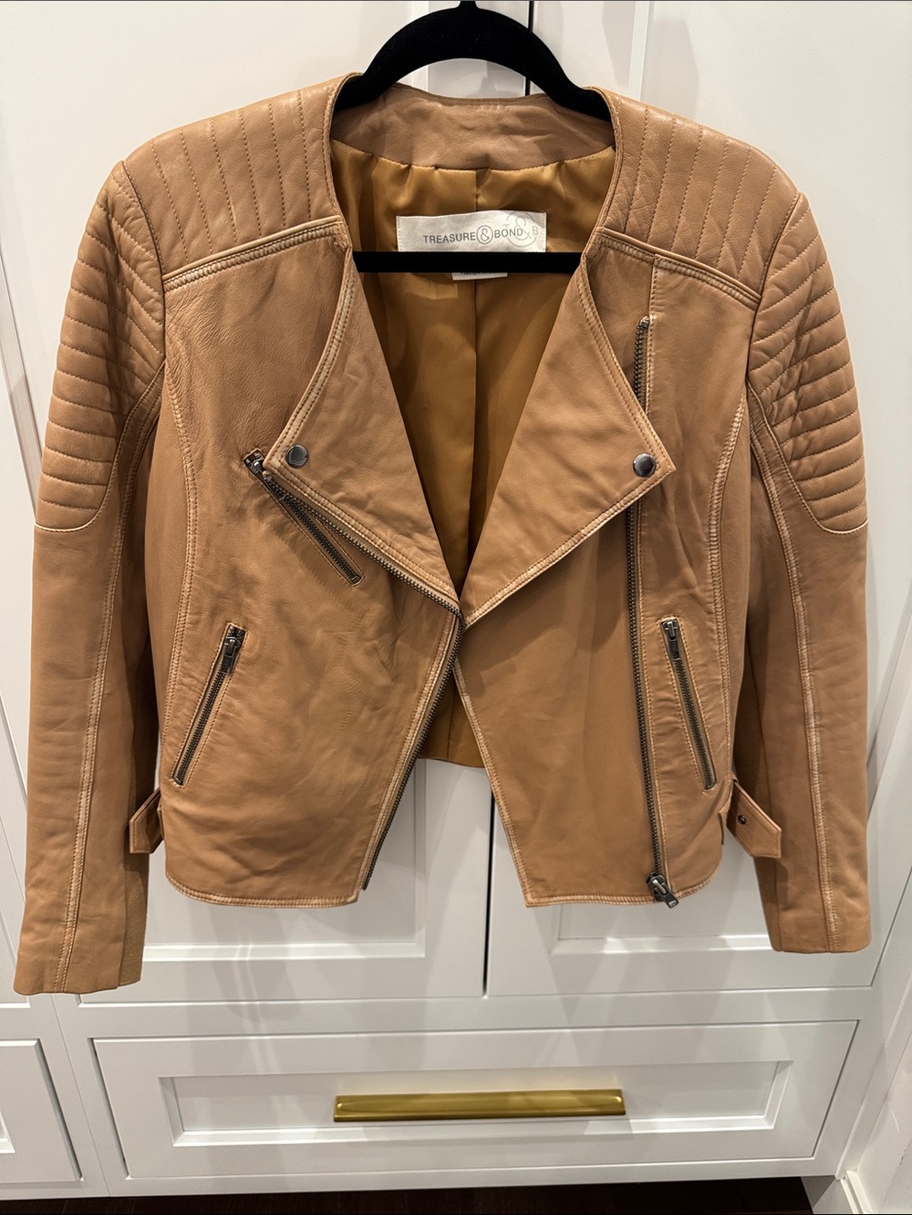 Treasure & Bond Camel Tan Leather Moto Jacket